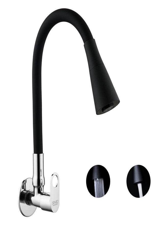 SPAZIO Prime Brass Sink Cock Tap/Sink Faucet with Black 360 Degree Flexible Silicon Swivel Spout & Dual Flow Pattern, Hot/Cold Water for Kitchen Sink, Wash Basin, Chrome Finish with Wall Flange - Image 1